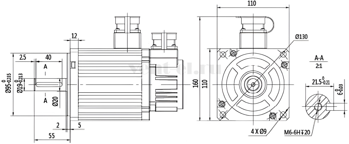 Габаритные размеры сервопривода Weiguang WA110ST-M02030