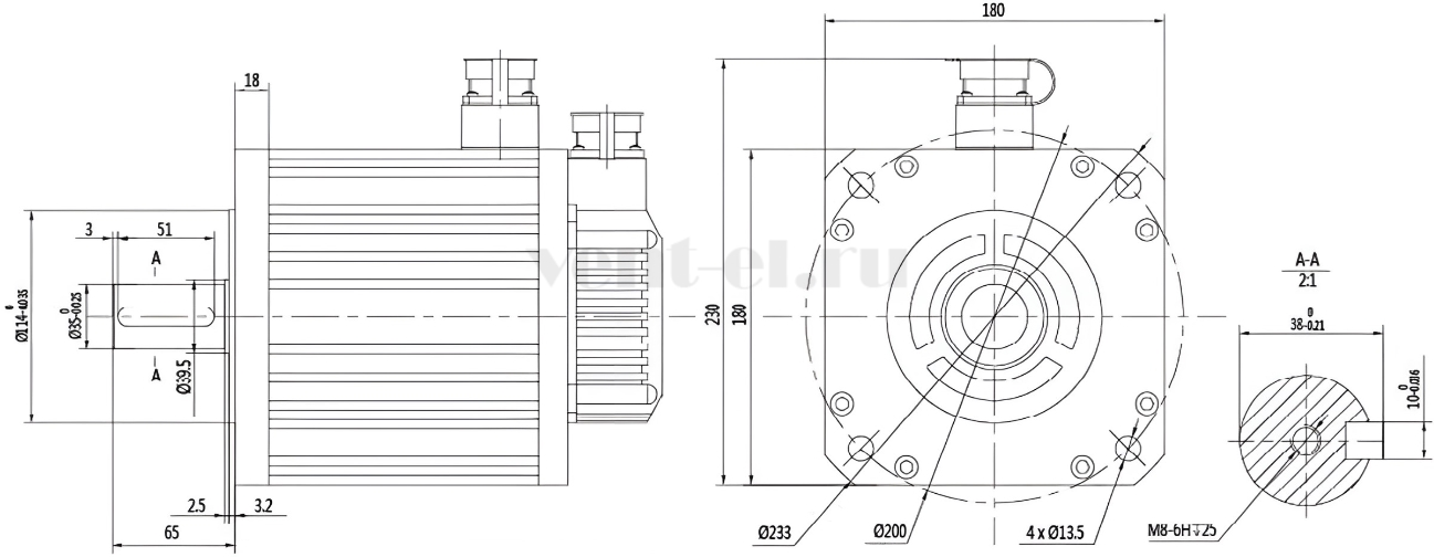 Габаритные размеры сервопривода Weiguang WA180ST-M27010