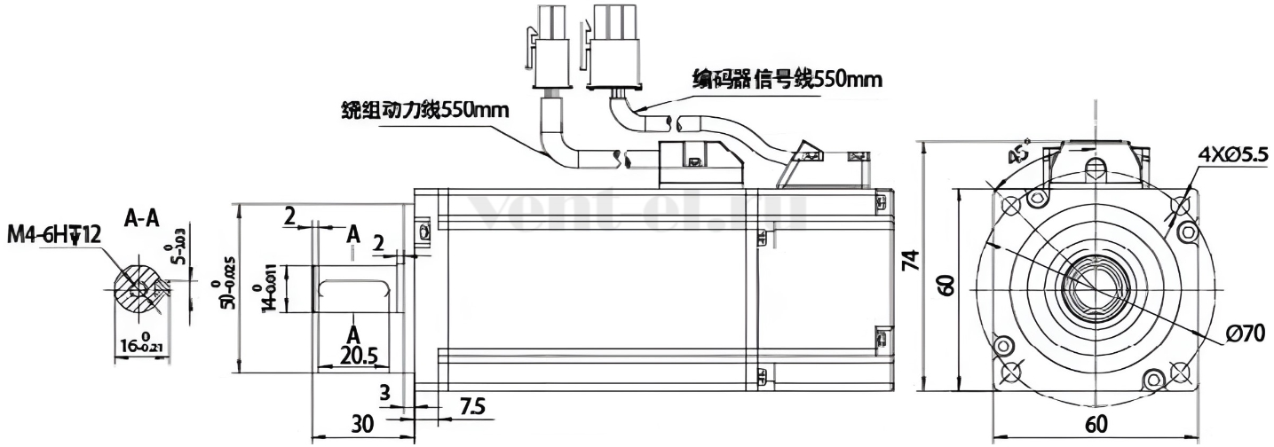 Габаритные размеры сервопривода Weiguang WA60ST-M01930