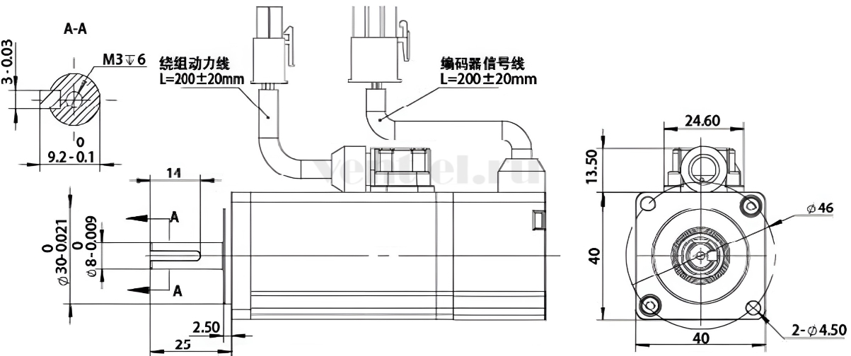 Габаритные размеры сервопривода Weiguang WB40ST-M00130