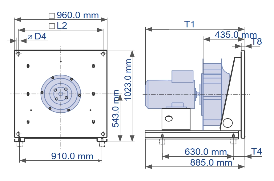 Габаритные размеры центробежного вентилятора ER71C-6DN.H7.1R