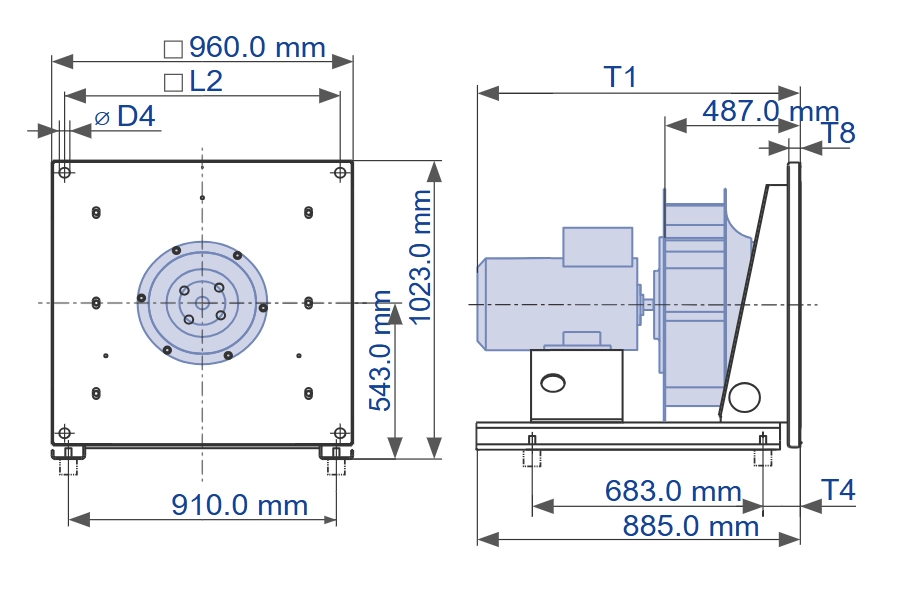 Габаритные размеры центробежного вентилятора ER80C-6DN.H7.1R