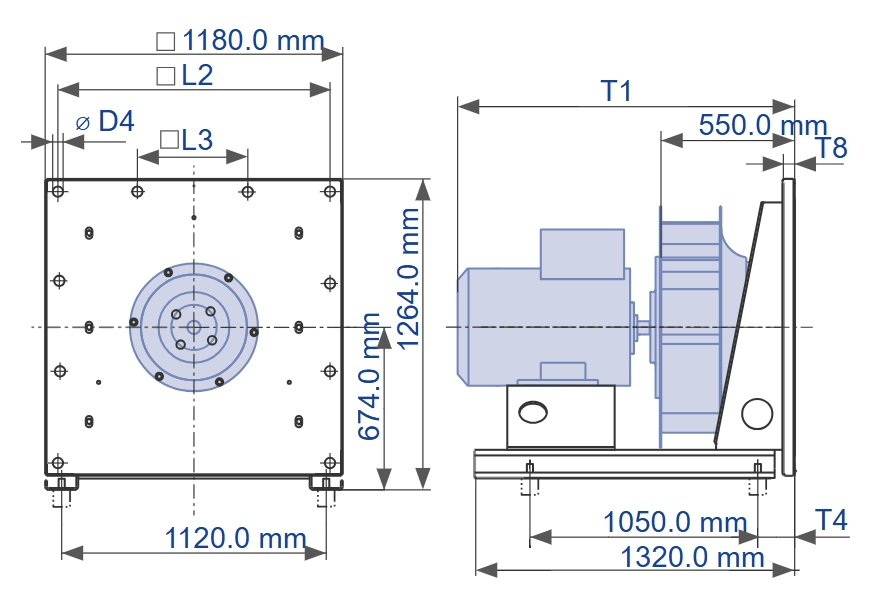 Габаритные размеры центробежного вентилятора ER90C-6DN.N7.1R